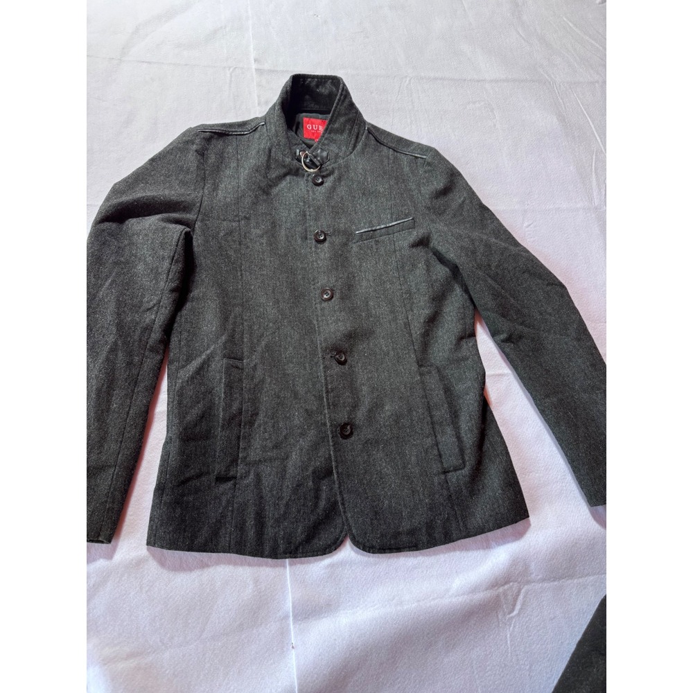Guess Los Angeles Mens Charcoal Grey Mock Neck Military Button Front Jacket M